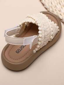 1 Pair Princess Style Woven Adjustable Hook And Loop Thick-Soled Beach Sandals, Suitable For Girls In Summer - Beige - View 6