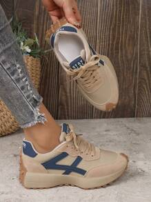 Retro Chunky Sneakers, Women Athletic Thick Sole Running Shoes - Khaki - View 2