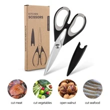1pc Versatile Kitchen Scissors With Protective Sleeve Durable Stainless Steel Scissors, Dishwasher Washable, Soft Grip Comfortable Handle - Multicolor - View 1