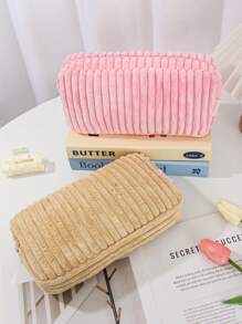 1 Piece Square Shape Cosmetic Bag DIY Handled Corduroy Cosmetic Bag Make Up Tools Storage Organizer Fashionable Casual Stylish Portable Makeup Bag Large Capacity Big Storage Bag For Purse Lipstick,Sanitary Napkins Pouch Pad,Chargers
