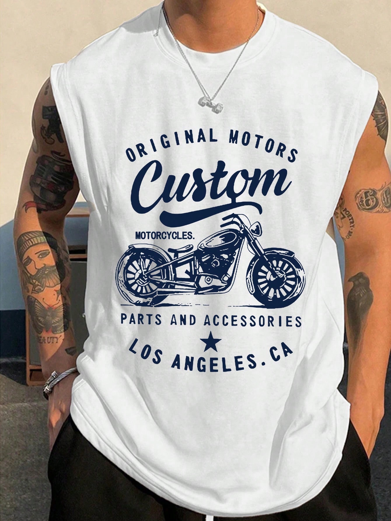Men's Motorcycle Slogan Graphic Round Neck Casual Tank Top