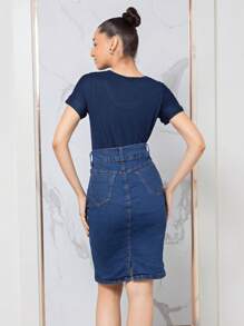 Saia jeans evangelica bolso detalhe botões