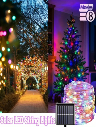 1 件太阳能铜串灯，8 种模式，彩色户外装饰，适用于万圣节、圣诞节、婚礼等、春节庭院和花园装饰（温暖/彩色）