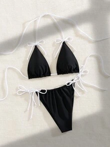 PEPPERMOLLY 全新柔软材质纯色露背蝴蝶结比基尼性感女士夏季沙滩泳装套装