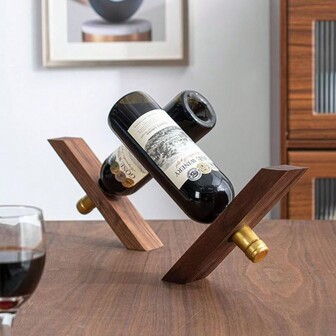 1pc Wooden Balanced Wine Rack, Creative Minimalist Design Wine Rack Decor, Black Walnut Wood Wine Cabinet Living Room Decor, Beechwood Wine Bottle Holder, Tabletop Decor, Wine Cabinet Decor Stand