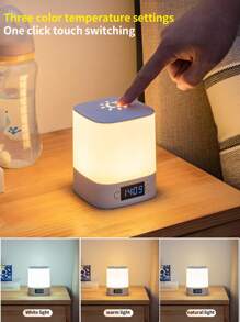 1pc LED Time Display Charging Touch Tap Lamp, Suitable For Night Feeding, Remote Control Timing Bedside Lamp, 3 Color Temperatures Eye-Friendly Dimmable Bedroom Night Light - White - View 4