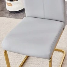 Table And Chair Set.Subtle Luxury Clear Tempered Glass Dining Set - 71"X35.4" With 8 Light Gray PU Chairs.C-Tube Gold Metal Chair Legs.Bring A Comfortable Home Experience To The Kitchen Bedroom.