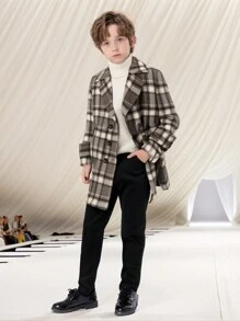 Boys Thickened Thermal Plaid Coat, Children Warm Outerwear Suitable For Daily Wear, School, Holidays