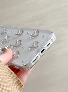 Junk Cute Little 3D Metal Heart-Shaped Dekoracyjne Etui na Telefon Kompatybilne Z IPhone 15 14 13 12 11 Pro Max Luksusowa Epoksydowa Brokatowa Obudowa Nowa Stylowa Japońska Koreańska Dziewczyna Przezroczysta Miękka Obudowa