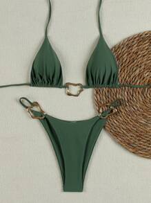 Bộ bikini Polovedo chính hãng mới về mùa Xuân/Hè, kiểu dáng giản dị, gợi cảm, cổ yếm, màu xanh quân đội, thích hợp cho đi biển, nghỉ lễ, tiệc tùng, hẹn hò, du lịch. - xanh quân đội - Xem 1