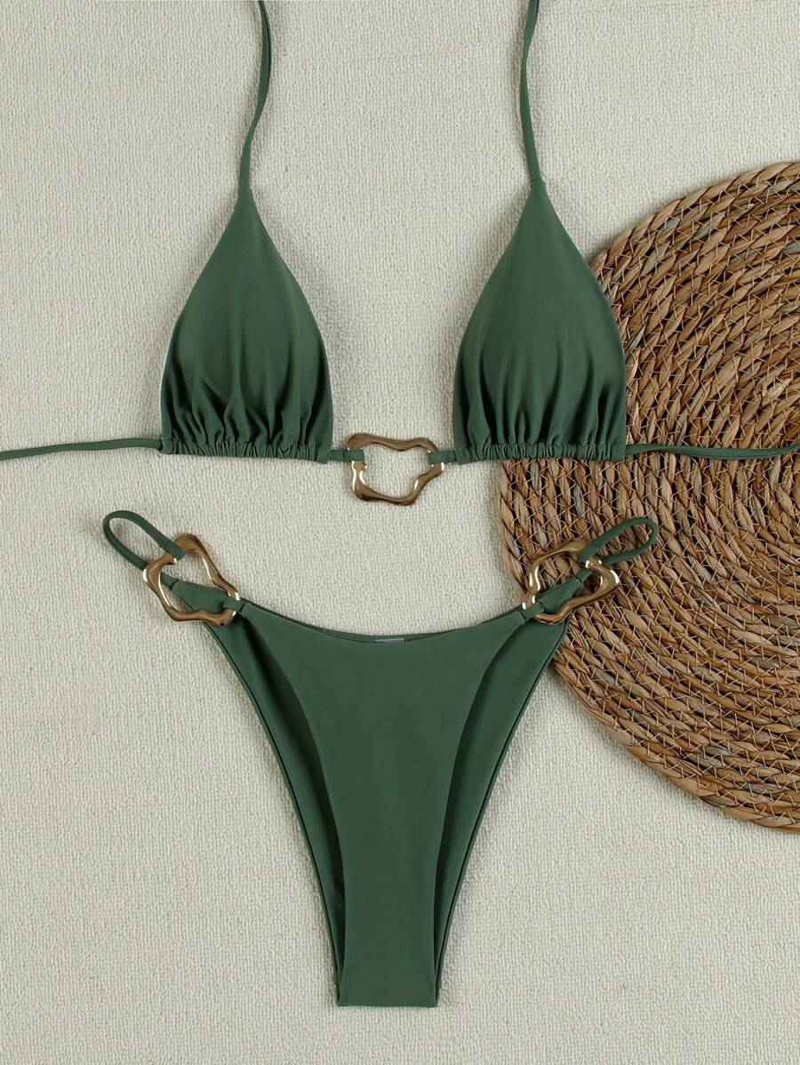 Bộ bikini Polovedo chính hãng mới về mùa Xuân/Hè, kiểu dáng giản dị, gợi cảm, cổ yếm, màu xanh quân đội, thích hợp cho đi biển, nghỉ lễ, tiệc tùng, hẹn hò, du lịch. - xanh quân đội - Xem 1