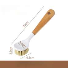 Steel Wool Household Long-Handled Dishwashing Pot Non-Stick Oil Wooden Handle Pot Brush Kitchen Multi-Function Cleaning Brush Sponges, Kitchen Dish Brush Bamboo Handle Dish Scrubber Built-In Scraper, Scrub Brush For Pans, Pots, Kitchen Sink Cleaning, Dishwashing And Cleaning Brushes Are Perfect Cleaning Tools, White