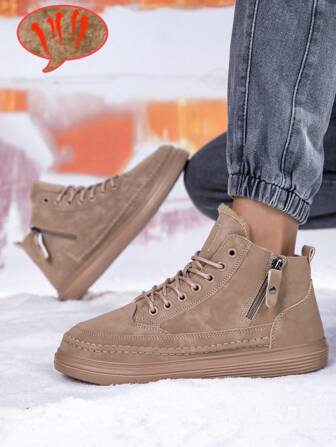 Botas para hombre, botas de media caña suave, botas de nieve forradas con felpa cálida para hombres en invierno