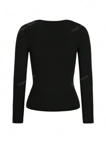 Simple Flavor Women's T-Shirt Y2K Fall Clothes Casual Daily Sexy Solid Color Lace Contrasting Color Slim Long Sleeve V-Neck Top