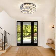 15.7" Crystal Chandelier Modern LED Ceiling Light Moon Shape Crystal Flush Mount Ceiling Lights Fixture For Bedroom Living Room Kitchen Hallway (Coo White/Multicolor/Dimmable)