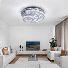 15.7" Crystal Chandelier Modern LED Ceiling Light Moon Shape Crystal Flush Mount Ceiling Lights Fixture For Bedroom Living Room Kitchen Hallway (Coo White/Multicolor/Dimmable)