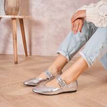 Ballerinas With Strap And Buckle For Daily Wear - Silver - View 2
