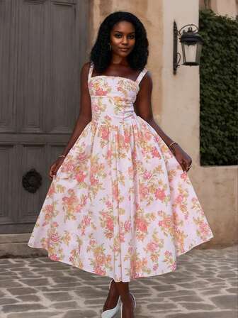 女士花卉印花无袖连衣裙，时尚新设计，适合夏季