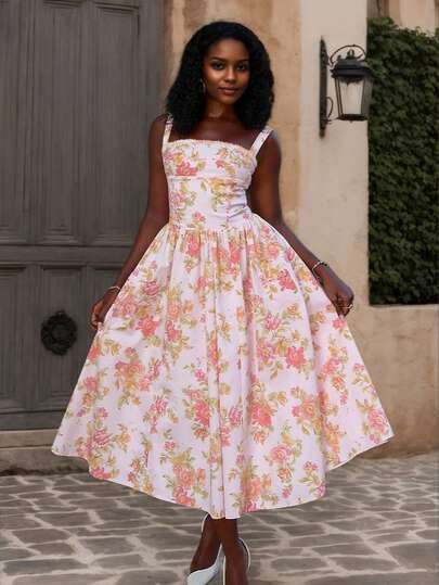 女士花卉印花无袖连衣裙，时尚新设计，适合夏季