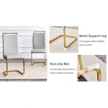 Table And Chair Set.Subtle Luxury Clear Tempered Glass Dining Set - 71"X35.4" With 8 Light Gray PU Chairs.C-Tube Gold Metal Chair Legs.Bring A Comfortable Home Experience To The Kitchen Bedroom.