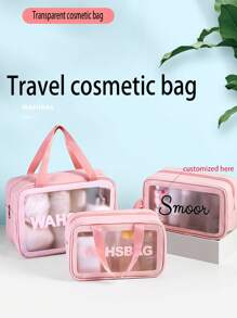 1 pieza Juego de bolsas de maquillaje transparentes, bolsa de tocador de PVC con efecto semitransparente y mate, de gran capacidad para baño/natación, de calidad premium personalizada