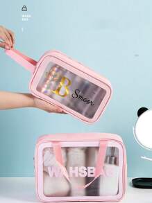 1 pieza Juego de bolsas de maquillaje transparentes, bolsa de tocador de PVC con efecto semitransparente y mate, de gran capacidad para baño/natación, de calidad premium personalizada