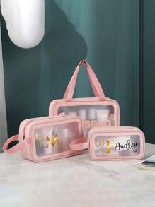 1 pieza Juego de bolsas de maquillaje transparentes, bolsa de tocador de PVC con efecto semitransparente y mate, de gran capacidad para baño/natación, de calidad premium personalizada