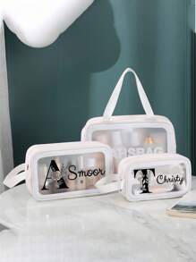 1 pieza Juego de bolsas de maquillaje transparentes, bolsa de tocador de PVC con efecto semitransparente y mate, de gran capacidad para baño/natación, de calidad premium personalizada