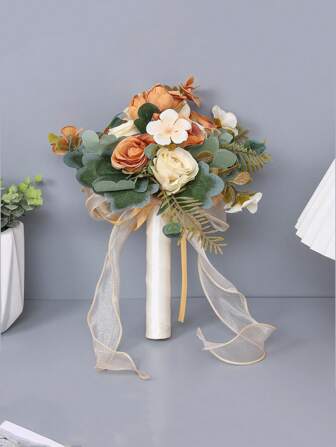 1pc Artificial Golden Rose Bouquet For Bridesmaids, Weddings, Parties, Gift Valentine's Day Valentines