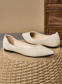 WHDXY 女士平底纯色乐福鞋，尖头办公室工作通勤平底鞋，舒适四季一脚蹬