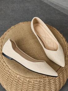 WHDXY 女士平底纯色乐福鞋，尖头办公室工作通勤平底鞋，舒适四季一脚蹬