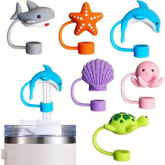 1st/6st halmskyddslock för kopp, silikon havsdjur Halm topper för 30&40 oz tumlare med handtag, sugrörsspetsar lock Skolmaterial Nyårspresenter, festfavoriter