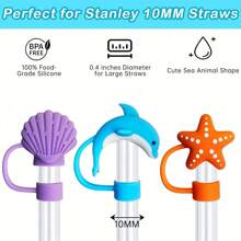 1pc/6pcs Straw Cover Cap For Cup, Silicone Sea Animal Straw Topper For 30&40 Oz Tumbler With Handle, Straw Tips Lids School Supplies New Year's Gifts, Party Favors - Multicolor - View 6