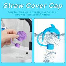 1pc/6pcs Straw Cover Cap For Cup, Silicone Sea Animal Straw Topper For 30&40 Oz Tumbler With Handle, Straw Tips Lids School Supplies New Year's Gifts, Party Favors - Multicolor - View 3