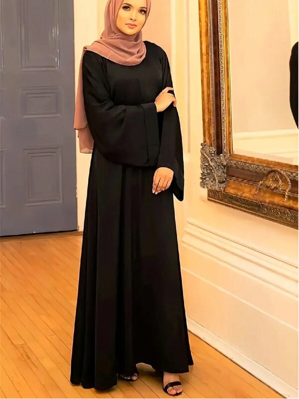 Fashiona Mulheres Simples Gola Redonda Abaya Solto Longo Robe Modesto Vestido de Manga Longa