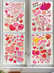1 Set Romantic Heart Window Stickers For Valentine's Day Valentine's Day Decorations,Valentine Window Stickers, Vinyl Decal For Festival Decoration - Red - View 1