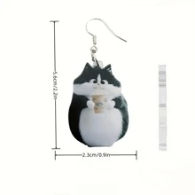 Cartoon Black Cat Coffee Cup Acrylic Earrings - Lightweight, No Electroplating, Fashionable Accessory For Everyday And Party Occasions - Ideal Gift For Family And Friends