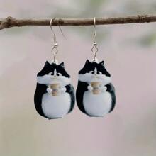 Cartoon Black Cat Coffee Cup Acrylic Earrings - Lightweight, No Electroplating, Fashionable Accessory For Everyday And Party Occasions - Ideal Gift For Family And Friends