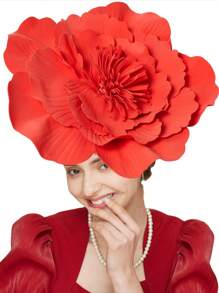1pc Large Flower Fascinator For Women 17in Tea Party Fancy Flower Hats Headwear For Women Accessories Fashion Hairband Headwear, Party Decoration Supplies - 紅色 - 查看 2