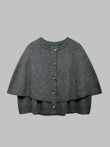 女士时尚百搭通勤披肩领针织毛衣上衣 - 深灰色 - 查看 4