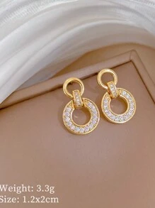 1pc Stainless Steel Chain Necklace And Earrings Set, Luxury Rhinestone Interlock Pendant And Earring Jewelry Gift - Gold - View 2