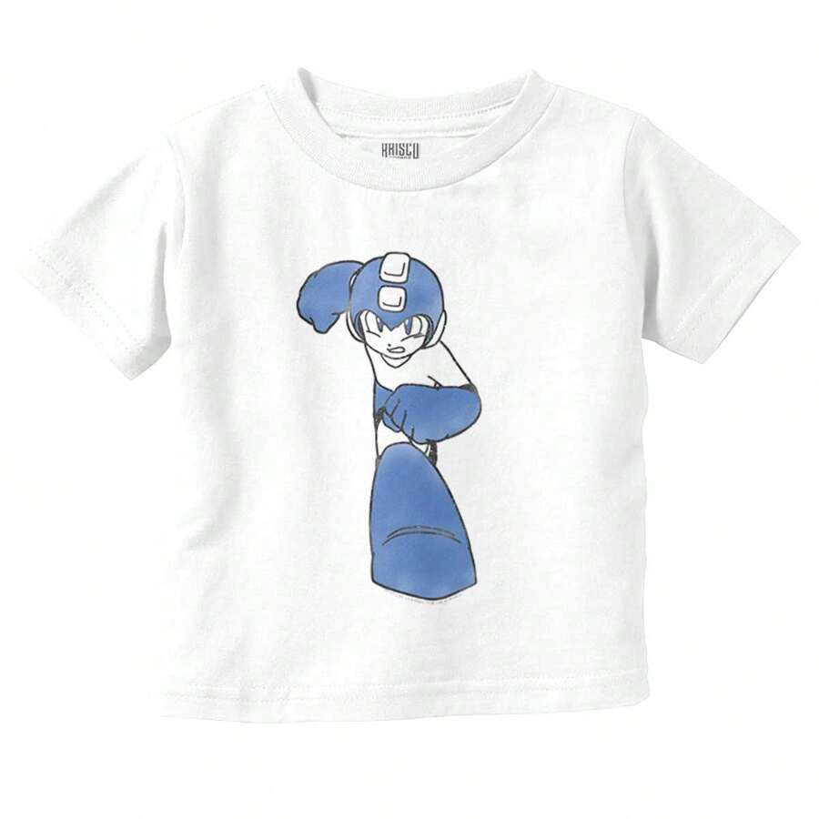 Mega Man Baby Toddler Graphic Tee Shirt Cool Vintage Distressed Retro Robot Rockman Video Game Character Casual Everyday Soft Cotton Printed Short Sleeve Crewneck Tshirt Baby Clothes Brisco Brands - White - View 1