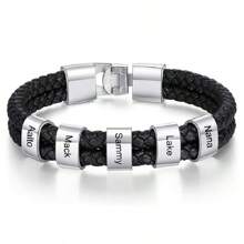 Personalized Fathers Bracelet Family Custom Names Engraved Men Braided Leather Bracelets For Men Dad Gifts For Him Husband,Silver,Black,Stylish,Colorful,Vintage,Simple,Unisex,Casual,Cuties,Custom,Personalized,Unique,Ideal Gifts For Him,Ideal Gifts For Her,Her,Boyfriend,Girlfriend,Dad,Mom,Family,Friends,For Anniversaries,For Birthdays,For Graduation,For Prom,For Party,Jewelry,Jewelry,School Supplies,Back To School,For Office,For School,For Classroom,For Teacher Gifts,For University,For Colleague,For Dorm Rooms,For Teacher,For Boys And Girls,For Teenagers,Junior High School Students,Middle School Students,High School Senior High School Students,College Students,University Students,Freshman,Sophomore,Underclassmen - Multicolor - View 14