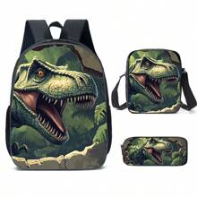 Juego de 3 mochilas escolares para niños y niñas, mochila con diseño de dinosaurio para estudiantes de escuela primaria, secundaria y preparatoria, con gran capacidad de 16 pulgadas, incluye bolsa para el hombro y estuche para lápices