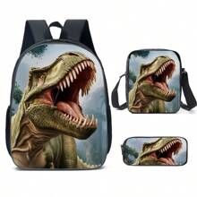 Juego de 3 mochilas escolares para niños y niñas, mochila con diseño de dinosaurio para estudiantes de escuela primaria, secundaria y preparatoria, con gran capacidad de 16 pulgadas, incluye bolsa para el hombro y estuche para lápices