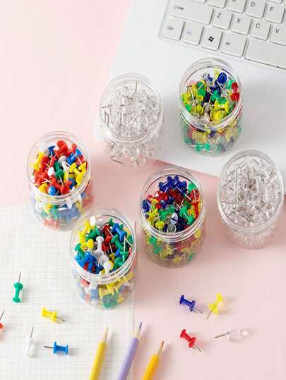100pcs/Box Colorful Tacks For Cork Board With Transparent Head, Suitable For Painting Back To School,Back To School,School Supplies