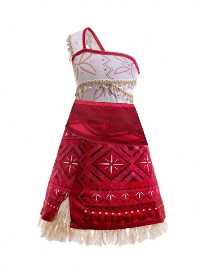 Young Girl's One Shoulder Fringe Performance Dress, Suitable For Party