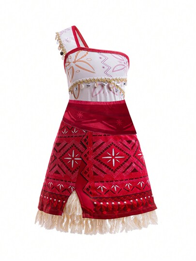 Vestido de apresentação com franjas de um ombro só para meninas, adequado para festa