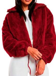 Shendy Vendy Women's Jacket Soft Plush Jacket Thermal Lining - 紅色 - 查看 1
