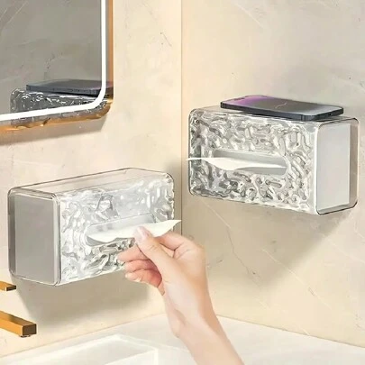 1pc Tissue Box, Glacier Pattern Storage Box, Acrylic Wall-Mounted Tissue Box, Suitable For Occasions, Kitchen, Living Room, Bedroom Student Dormitory And Other Occasions Home Bathroom Decor Bathroom Organizer Fall Decor Back To School